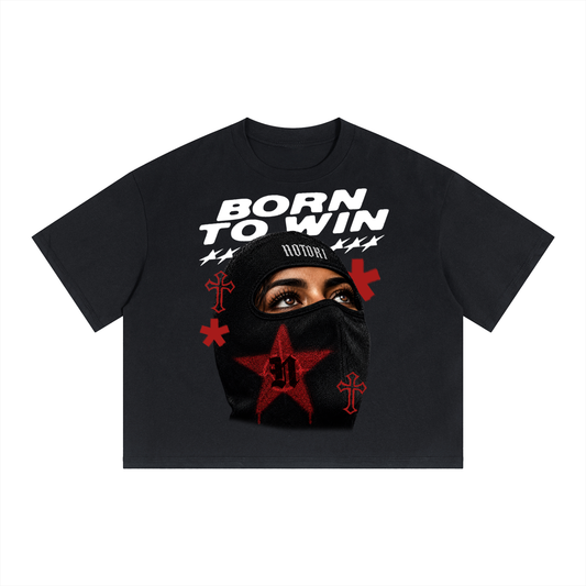 Boxy Crop T-Shirt "BORN TO WIN"